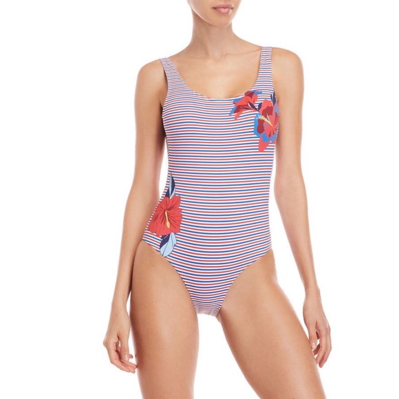 Anthropologie Onia Kelly Hibiscus Stripe Swimsuit - Picture 6 of 6
